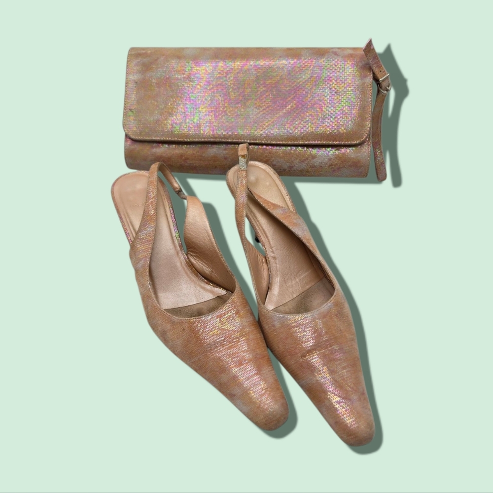 MELIAN Iridescent Shimmer Pastel Clutch Wristlet & Slingback Pumps Matching Set